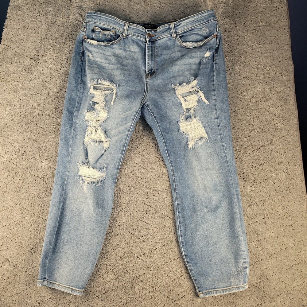 Judy Blue Jeans Womens 24W Plus Size Boyfriend Fit High Rise Distressed‎ Stretch